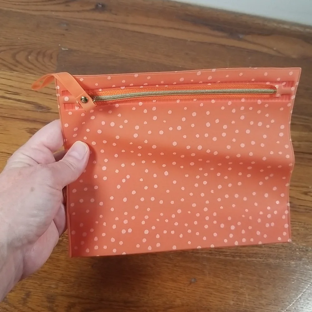 Peach with White Dots Makeup Bag with Gold Zipper NEVER USED